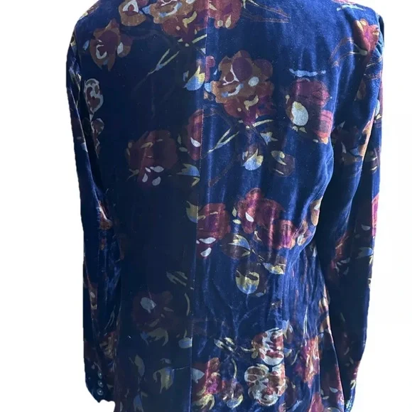 SUNDANCE Rose Garden Blue Floral Velvet Blazer size 10 - Picture 2 of 11